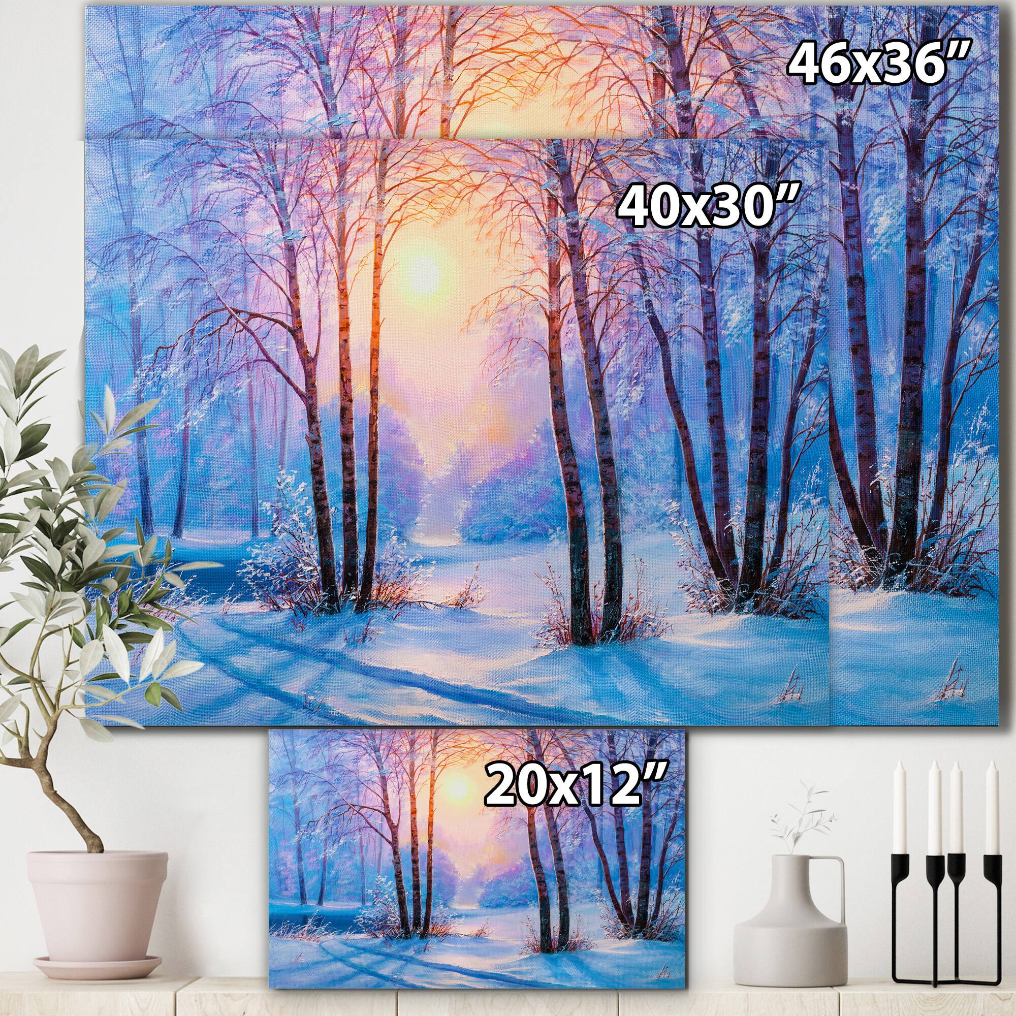 Designart - Warm Sunshine Reflection Over Winter Forest River III